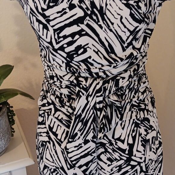 BCBG Black and Cream Abstract Design Dress. Soft Girl. Cateer. - Picture 9 of 16